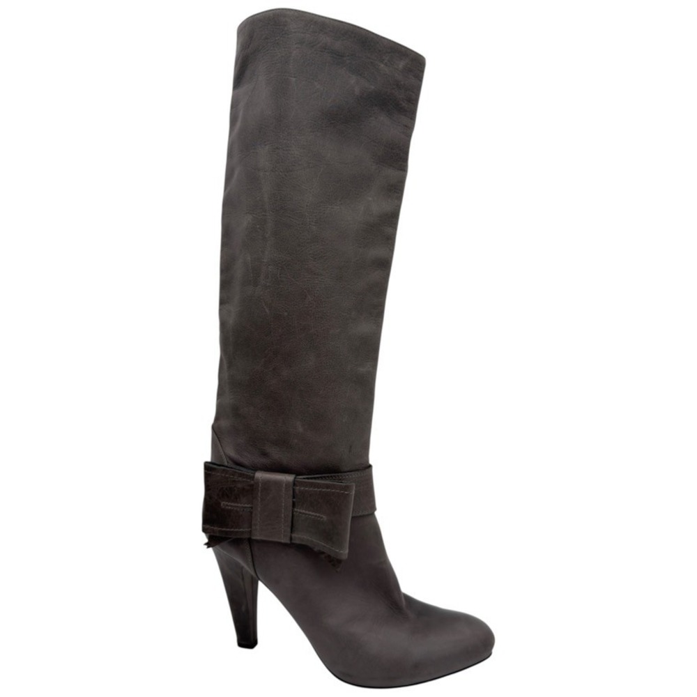 RED Valentino Gray Leather Knee High Bow Boots EU 40.5 US 10.5 Italy